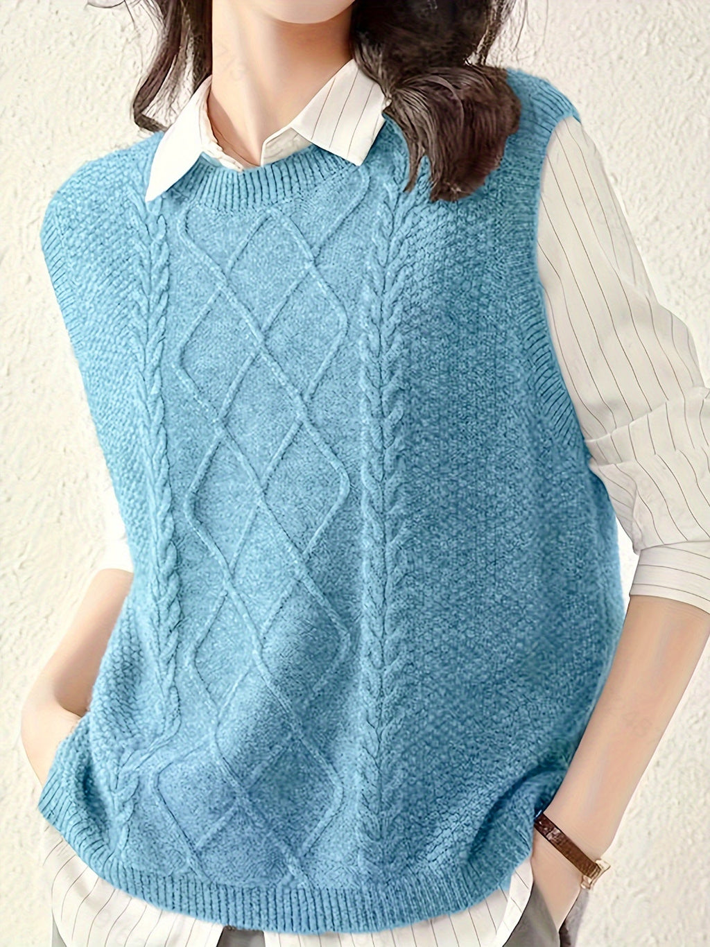 Women’s Cable-Knit Sweater Vest Classic Layering Piece 6