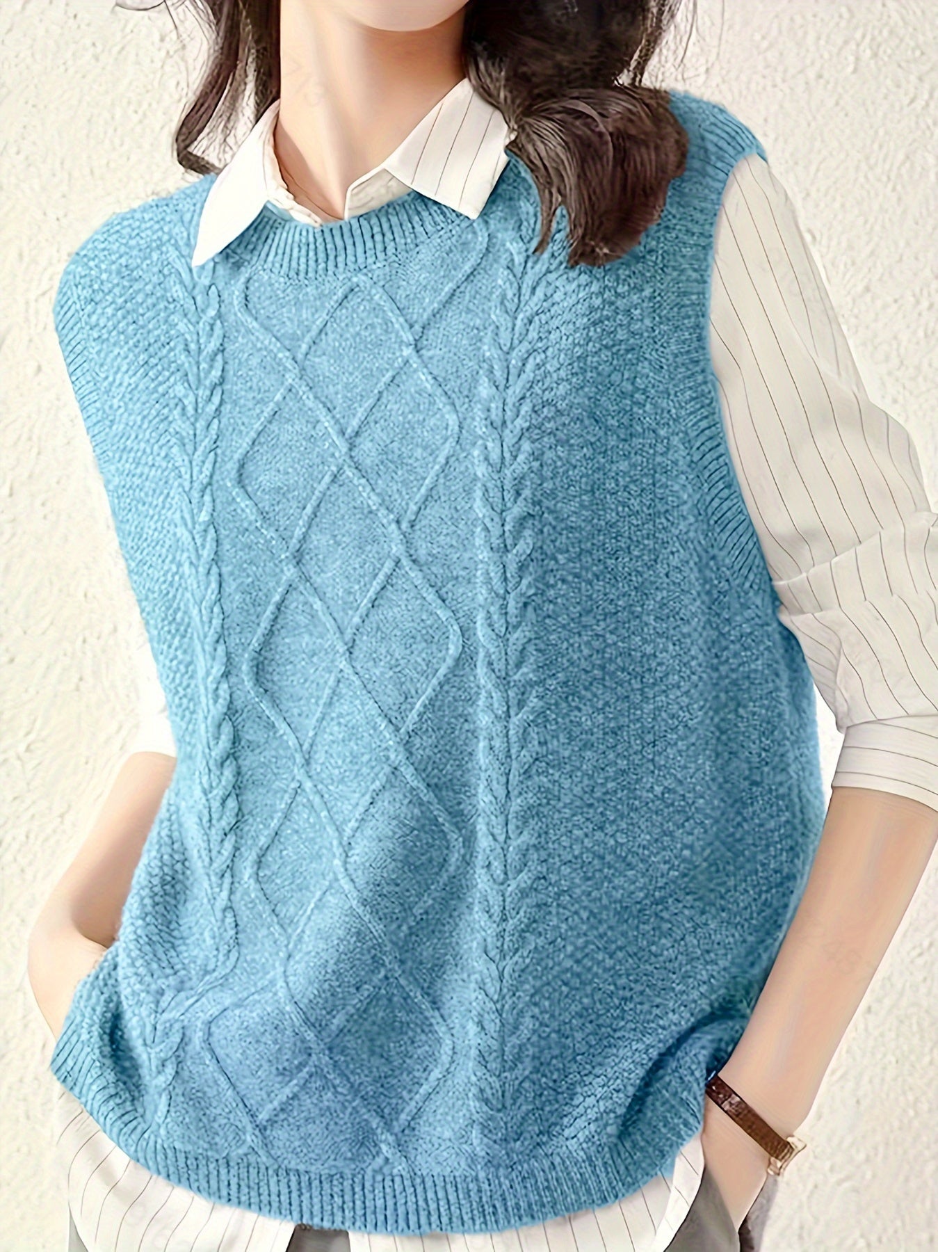 Women’s Cable-Knit Sweater Vest Classic Layering Piece 6