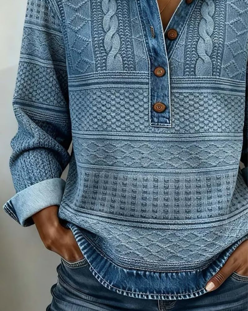 Women’s Cable Knit Pullover Half Button Collared Sweater 1