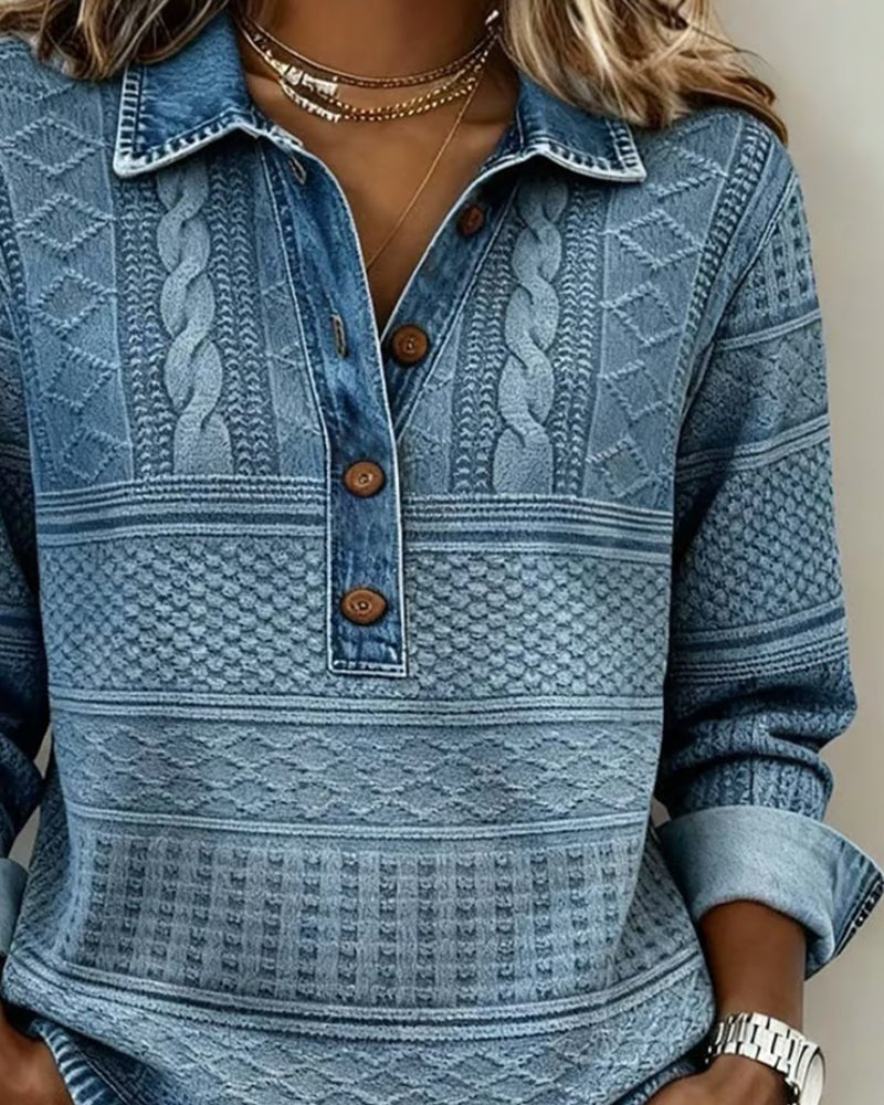 Women’s Cable Knit Pullover Half Button Collared Sweater 2