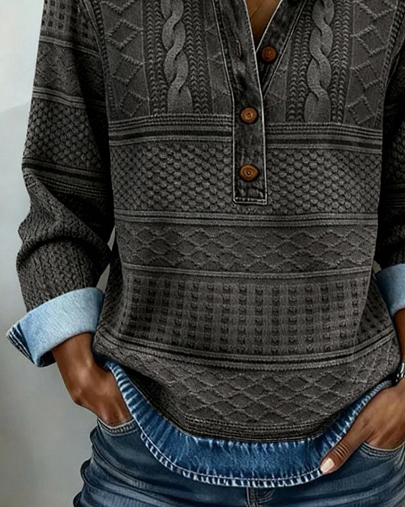 Women’s Cable Knit Pullover Half Button Collared Sweater 4