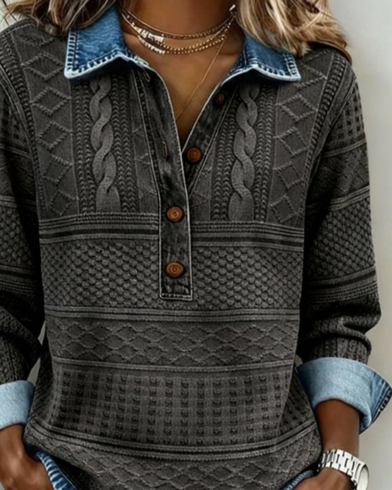 Women’s Cable Knit Pullover Half Button Collared Sweater 5
