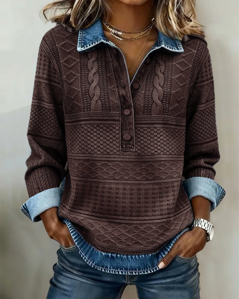 Women’s Cable Knit Pullover Half Button Collared Sweater 6