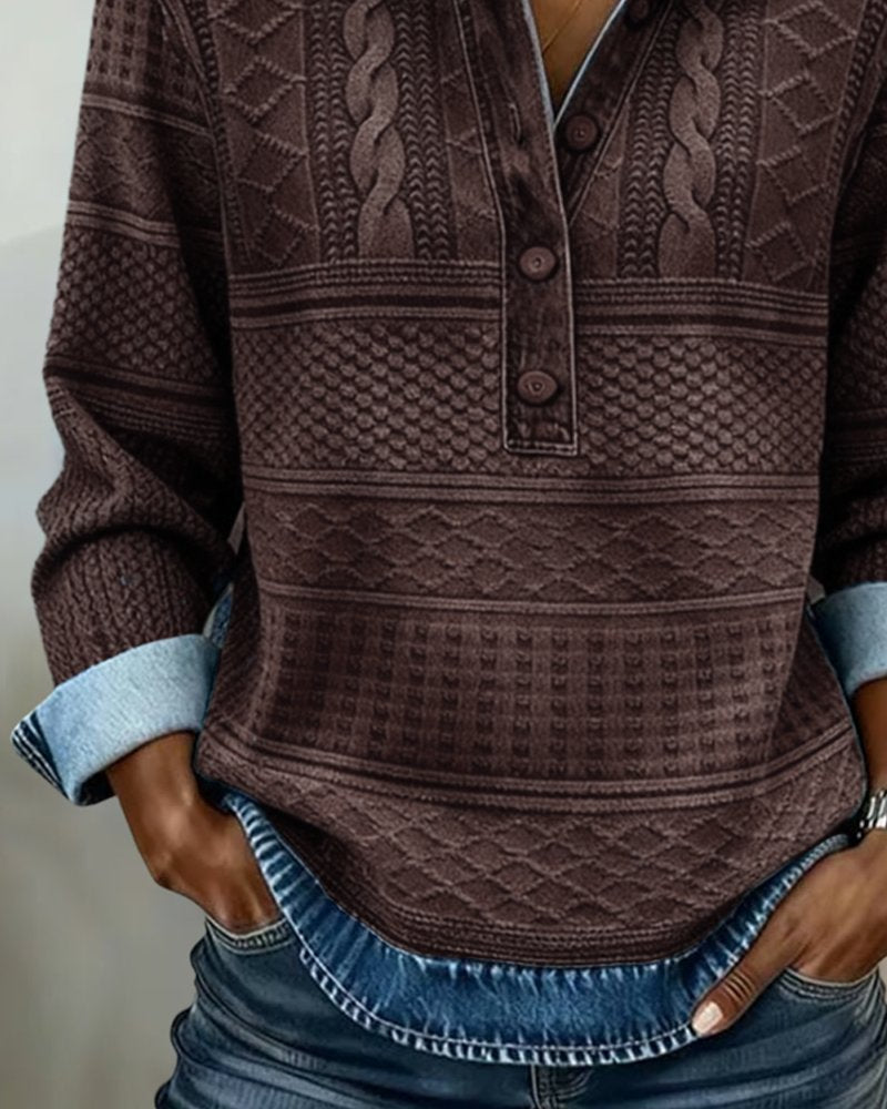 Women’s Cable Knit Pullover Half Button Collared Sweater 7