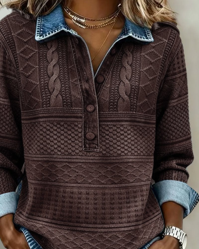 Women’s Cable Knit Pullover Half Button Collared Sweater 8