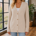 Women’s Cable Knit Sweater Relaxed Fit with V-Neck and Button Front 0