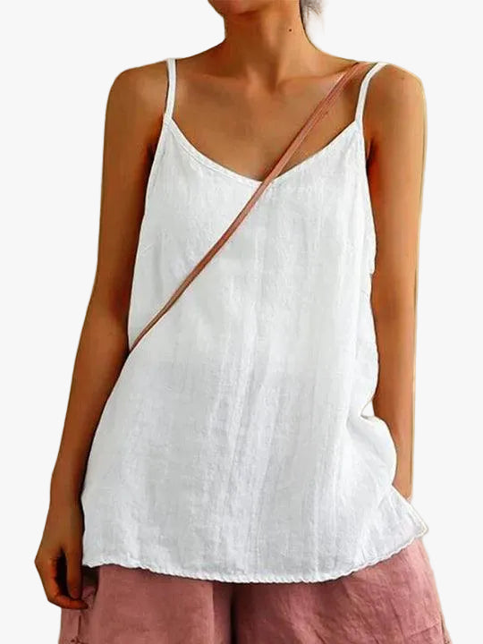 Women’s Casual Linen-Blend Cami Top V Neck Spaghetti Straps 0