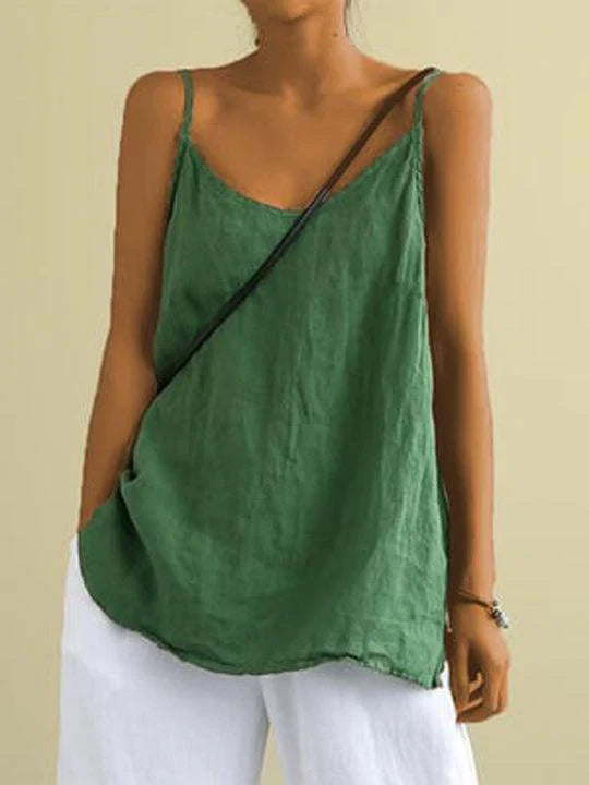 Women’s Casual Linen-Blend Cami Top V Neck Spaghetti Straps 1