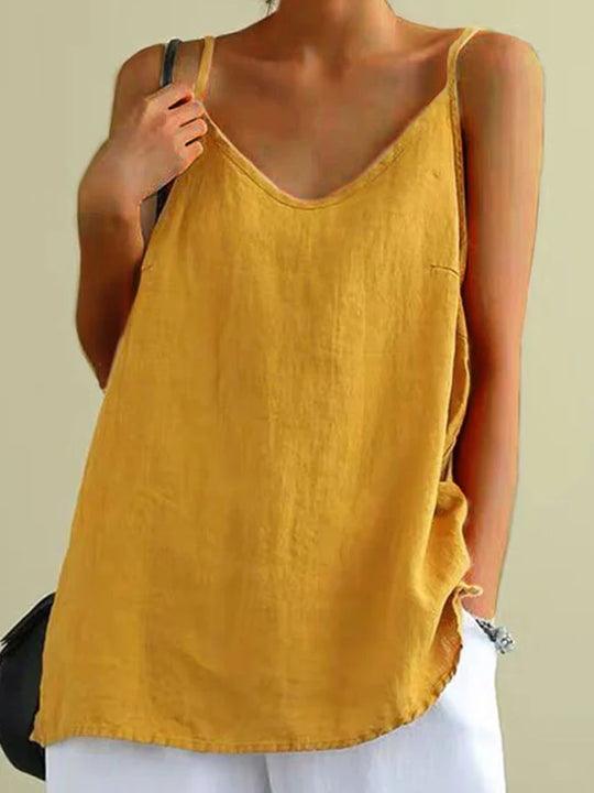 Women’s Casual Linen-Blend Cami Top V Neck Spaghetti Straps 2