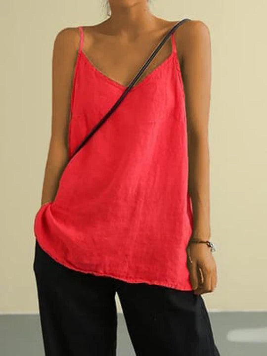Women’s Casual Linen-Blend Cami Top V Neck Spaghetti Straps 3
