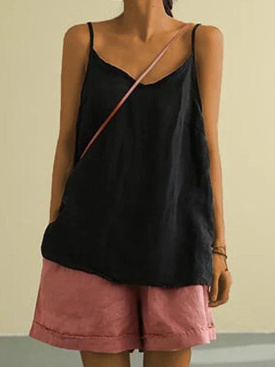 Women’s Casual Linen-Blend Cami Top V Neck Spaghetti Straps 4