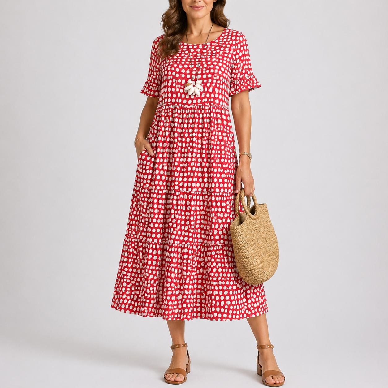 Women’s Casual Polka Dot Midi Dress Lightweight Summer Style 0