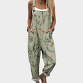 Women’s Casual Woven Jumpsuit Botanical Print with Adjustable Straps 0