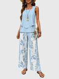 Women’s Chic 2-Piece Summer Set Elegant Blue Floral Design 0