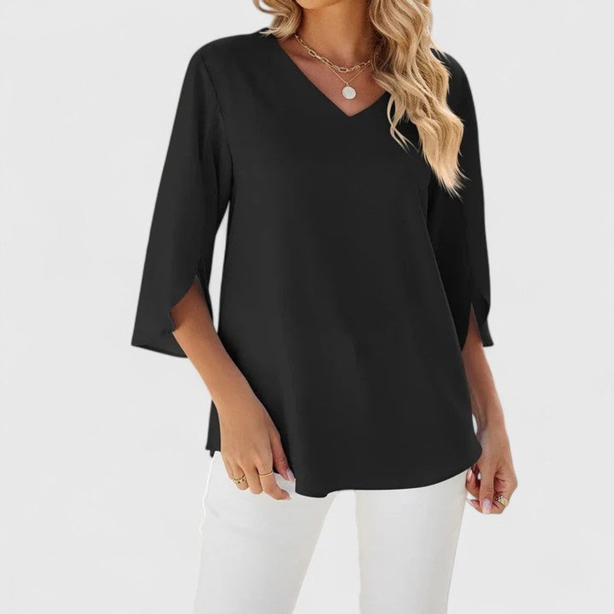Women’s Chiffon Blouse Ruffle V-Neck Three-Quarter Sleeve 6