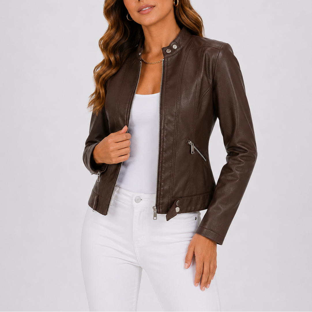Women’s Classic Leather Jacket Elegant Timeless Design 0