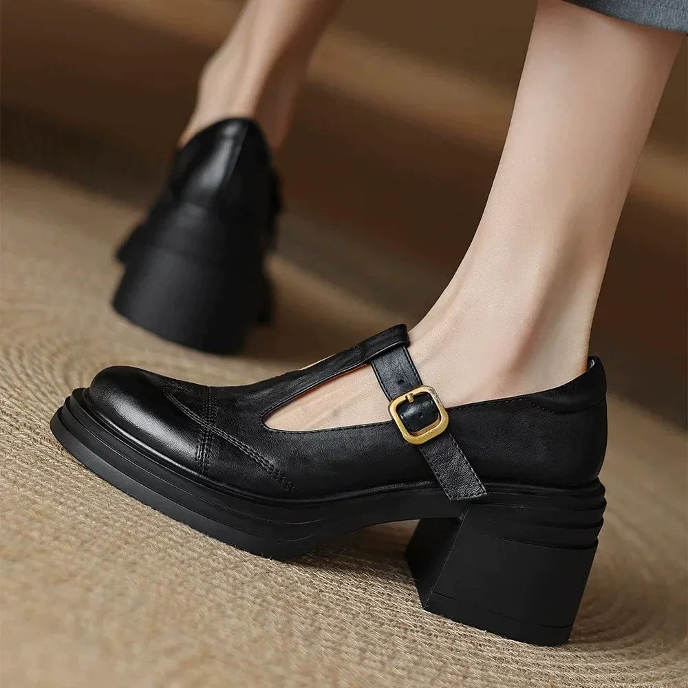Women’s Classic Leather T-Strap Shoes Elegant Vintage Design 0