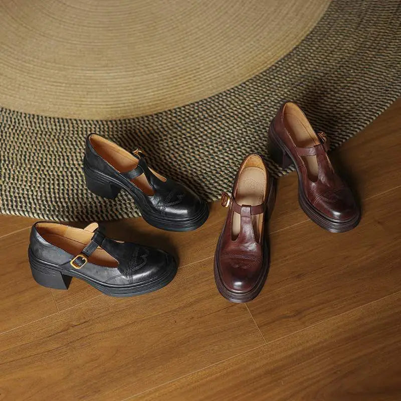 Women’s Classic Leather T-Strap Shoes Elegant Vintage Design 2