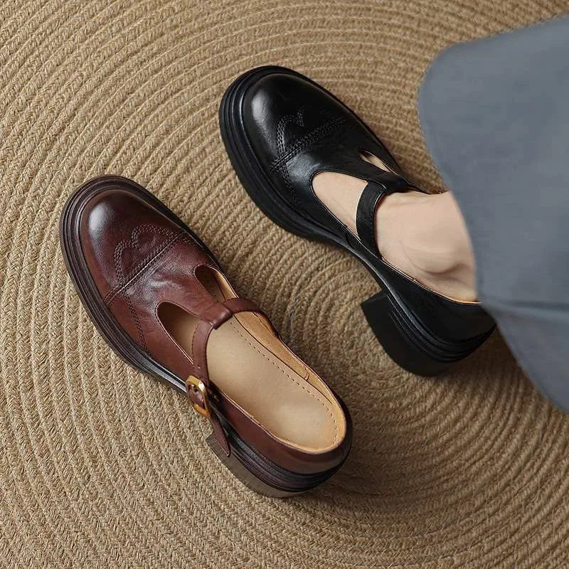 Women’s Classic Leather T-Strap Shoes Elegant Vintage Design 5