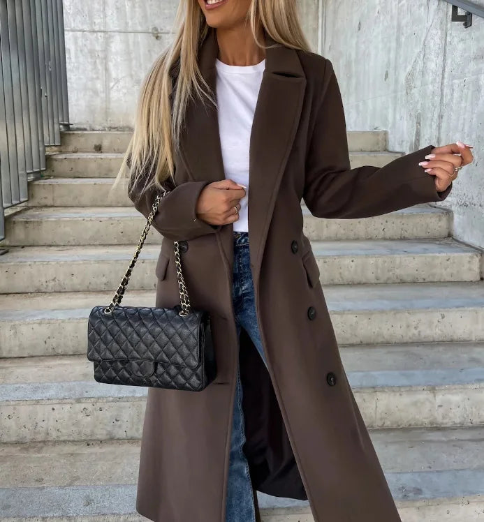 Women’s Classic Long Sleeve Trench Coat Elegant Winter Style 0