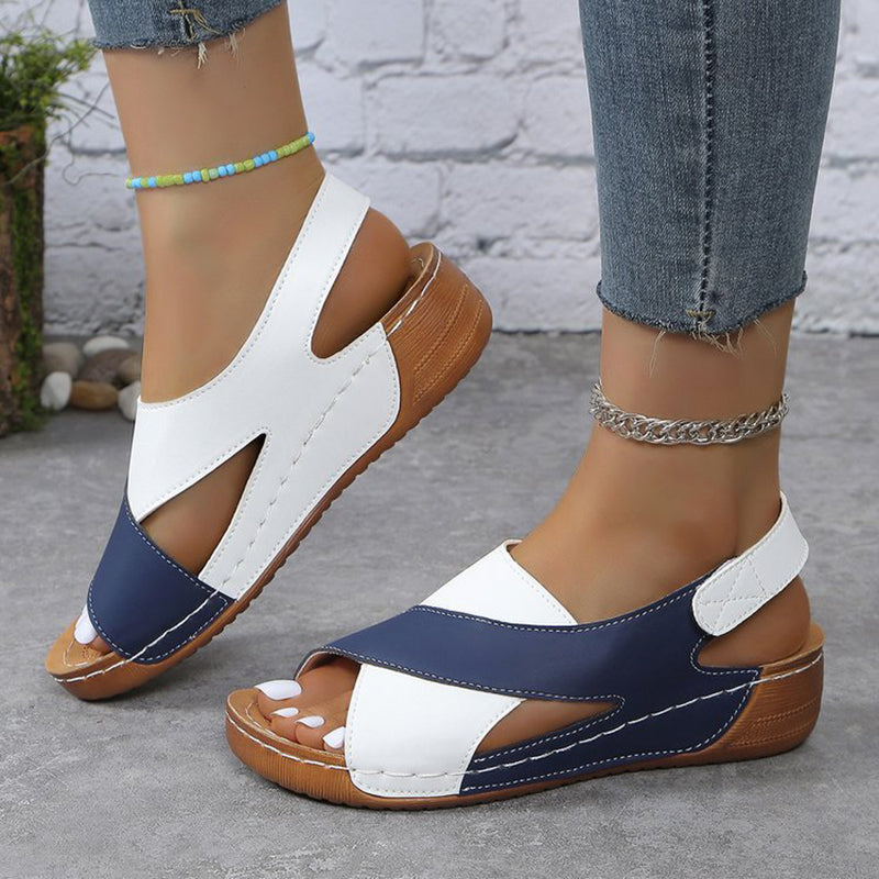 Women’s Color-Block Slingback Wedge Sandals Stylish Open-Toe Design 1