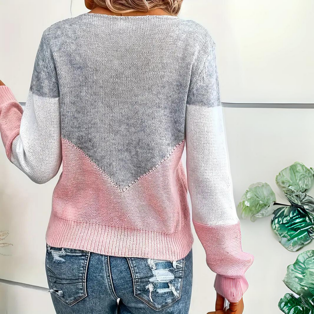 Women’s Color Block Sweater Stylish Mesh Detail Design 3