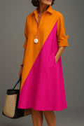 Women’s Colorblock Midi Dress Stylish Cotton Design 0