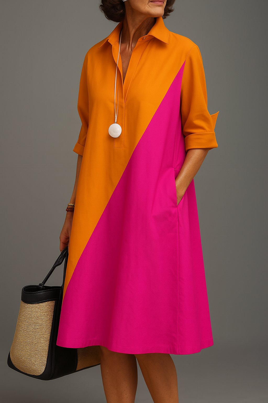 Women’s Colorblock Midi Dress Stylish Cotton Design 0