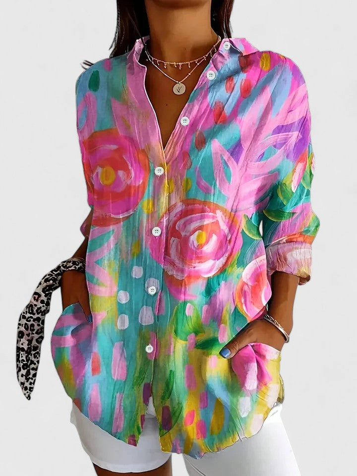 Women’s Colorful Print Blouse Versatile Everyday Style 0