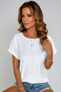 Women’s Cotton Eyelet Top Short Sleeve Casual Style 0