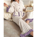 Women’s Cozy Two-Piece Lounge Set with Ruffle Trim and Button Front 0