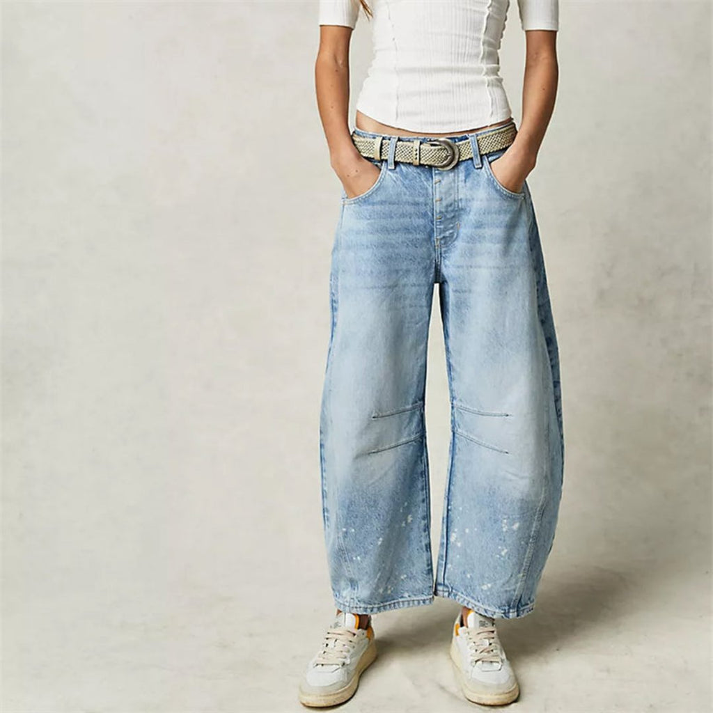 Women’s Cropped Barrel Leg Jeans Heavyweight Denim Design 1
