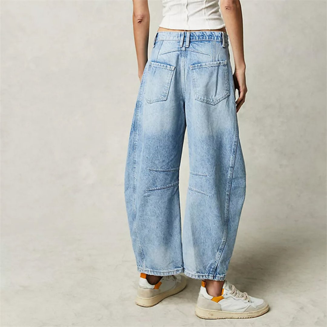 Women’s Cropped Barrel Leg Jeans Heavyweight Denim Design 3