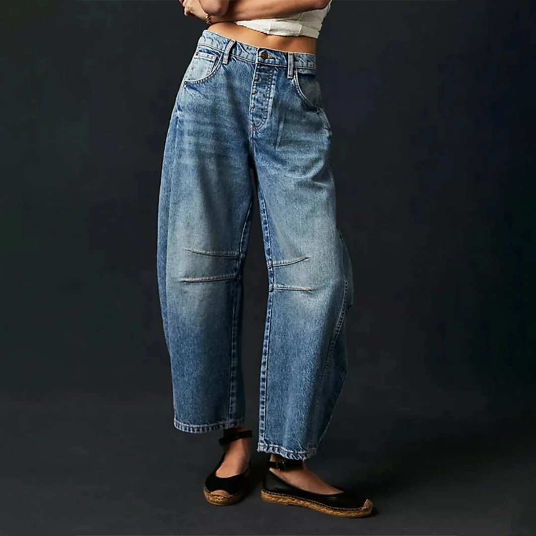 Women’s Cropped Barrel Leg Jeans Heavyweight Denim Design 4