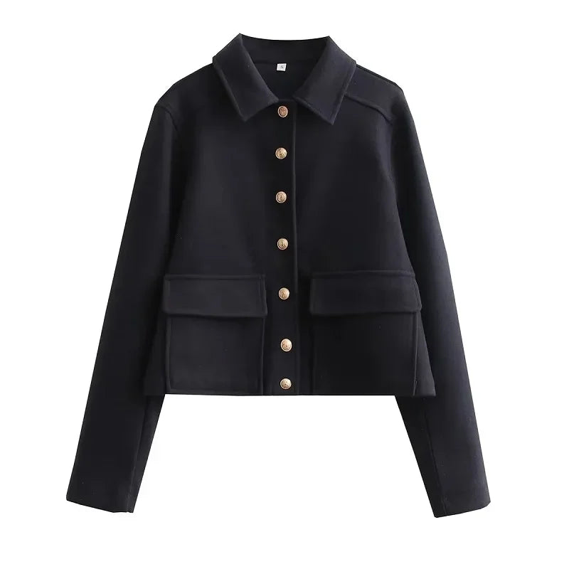 Women’s Cropped Bomber Jacket Modern Button Front Design 0
