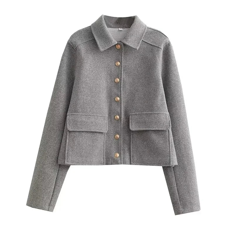 Women’s Cropped Bomber Jacket Modern Button Front Design 6
