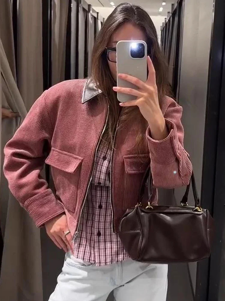 Women’s Cropped Bomber Jacket Modern Zip-Up Style 1