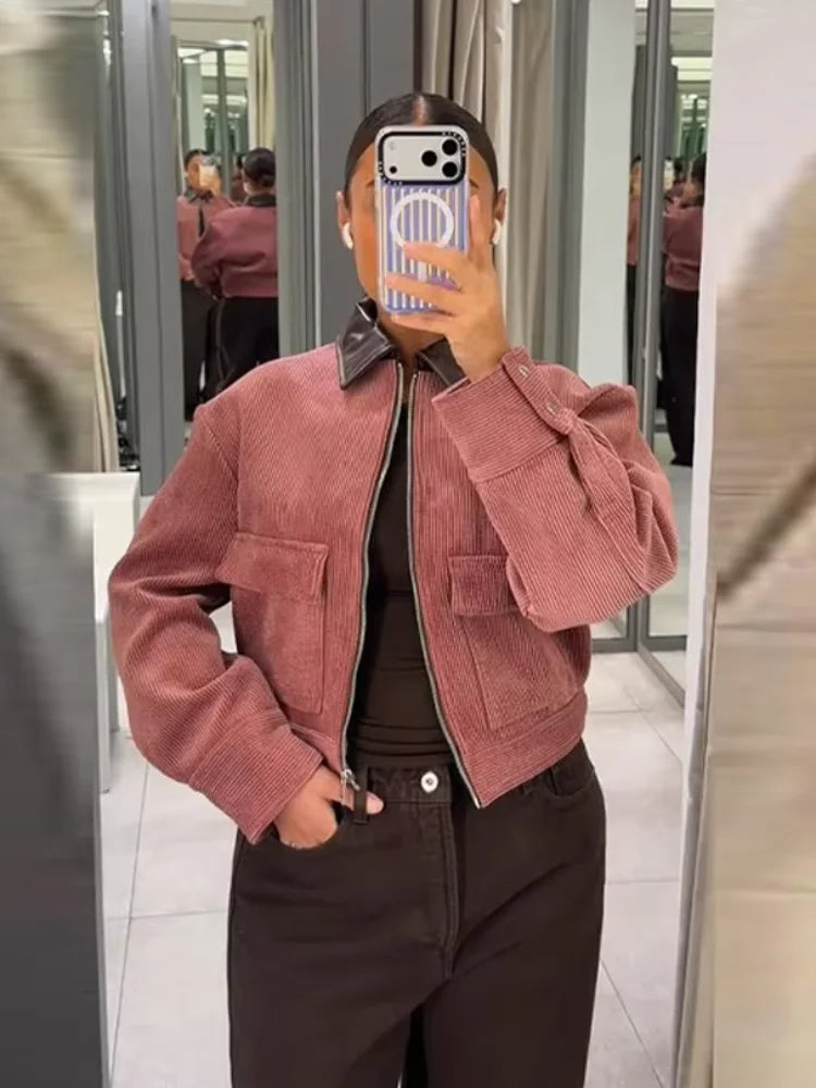 Women’s Cropped Bomber Jacket Modern Zip-Up Style 2