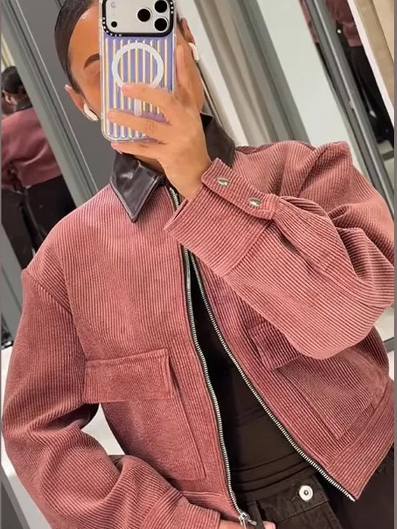 Women’s Cropped Bomber Jacket Modern Zip-Up Style 3