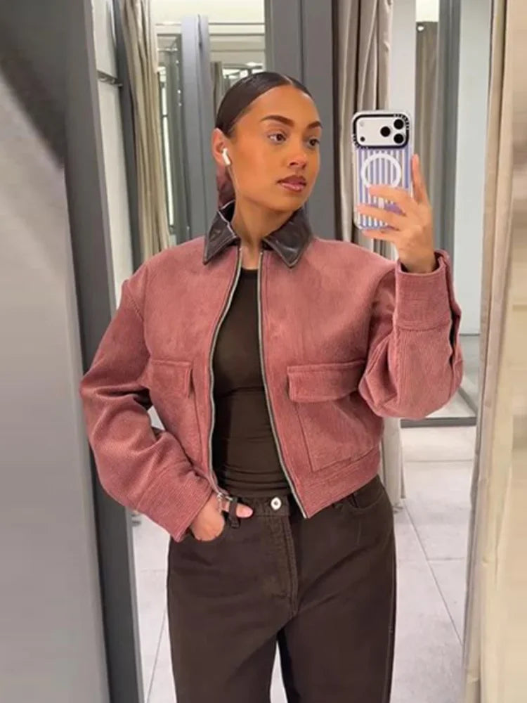 Women’s Cropped Bomber Jacket Modern Zip-Up Style 4