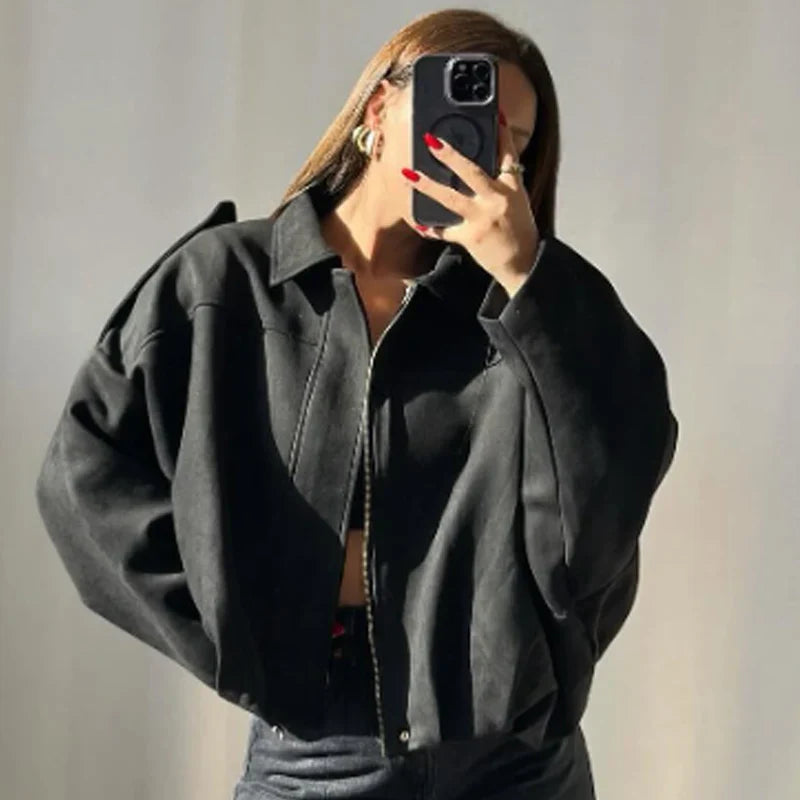 Women’s Cropped Bomber Jacket Relaxed Summer Style 8