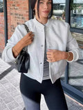 Women’s Cropped Bomber Jacket Stylish Button Front Design 0