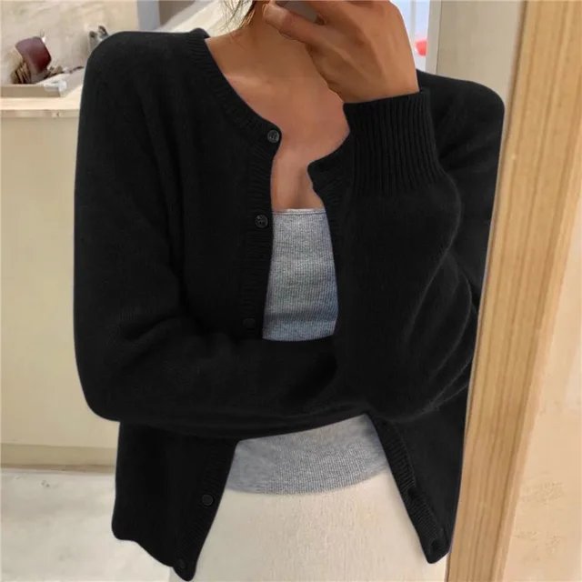 Women’s Cropped Cardigan Soft Knit Button Front Design 1