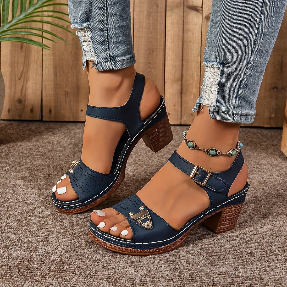 Women’s Cross-Strap Sandals Block Heel Comfortable Design 0