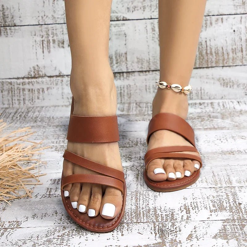 Women’s Cross-Strap Sandals Cushioned Leather Design 3
