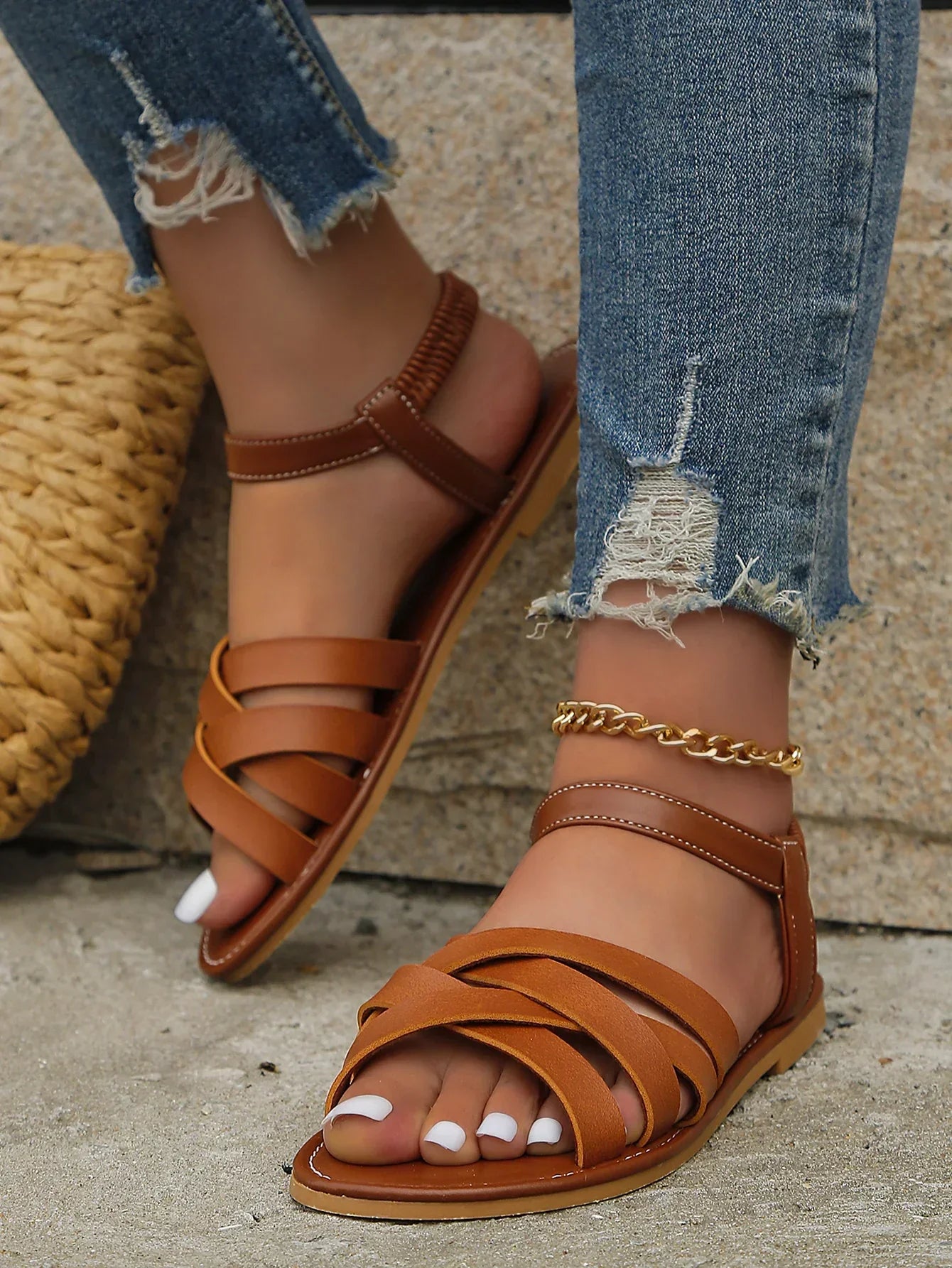 Women’s Cross Strap Flat Sandals Comfortable Summer Style 0
