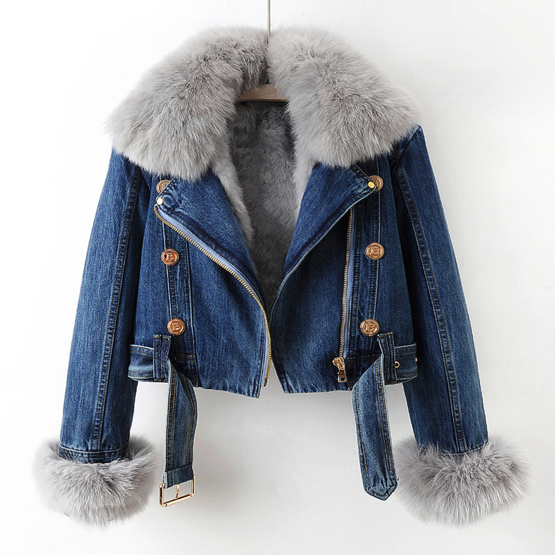 Women’s Denim Coat with Faux-Fur Collar and Liner Stylish Winter Outerwear 1