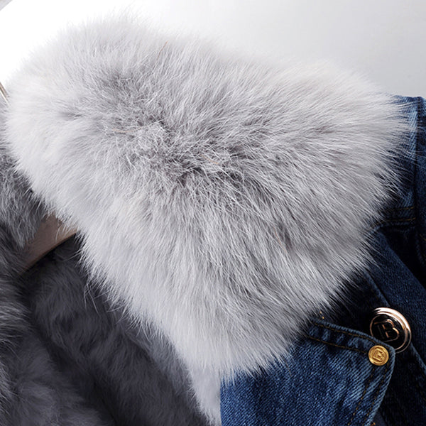 Women’s Denim Coat with Faux-Fur Collar and Liner Stylish Winter Outerwear 3