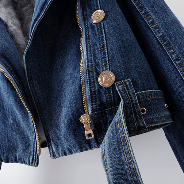Women’s Denim Coat with Faux-Fur Collar and Liner Stylish Winter Outerwear 5