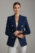 Women’s Double-Breasted Blazer Elegant Gold-Tone Button Detail 0